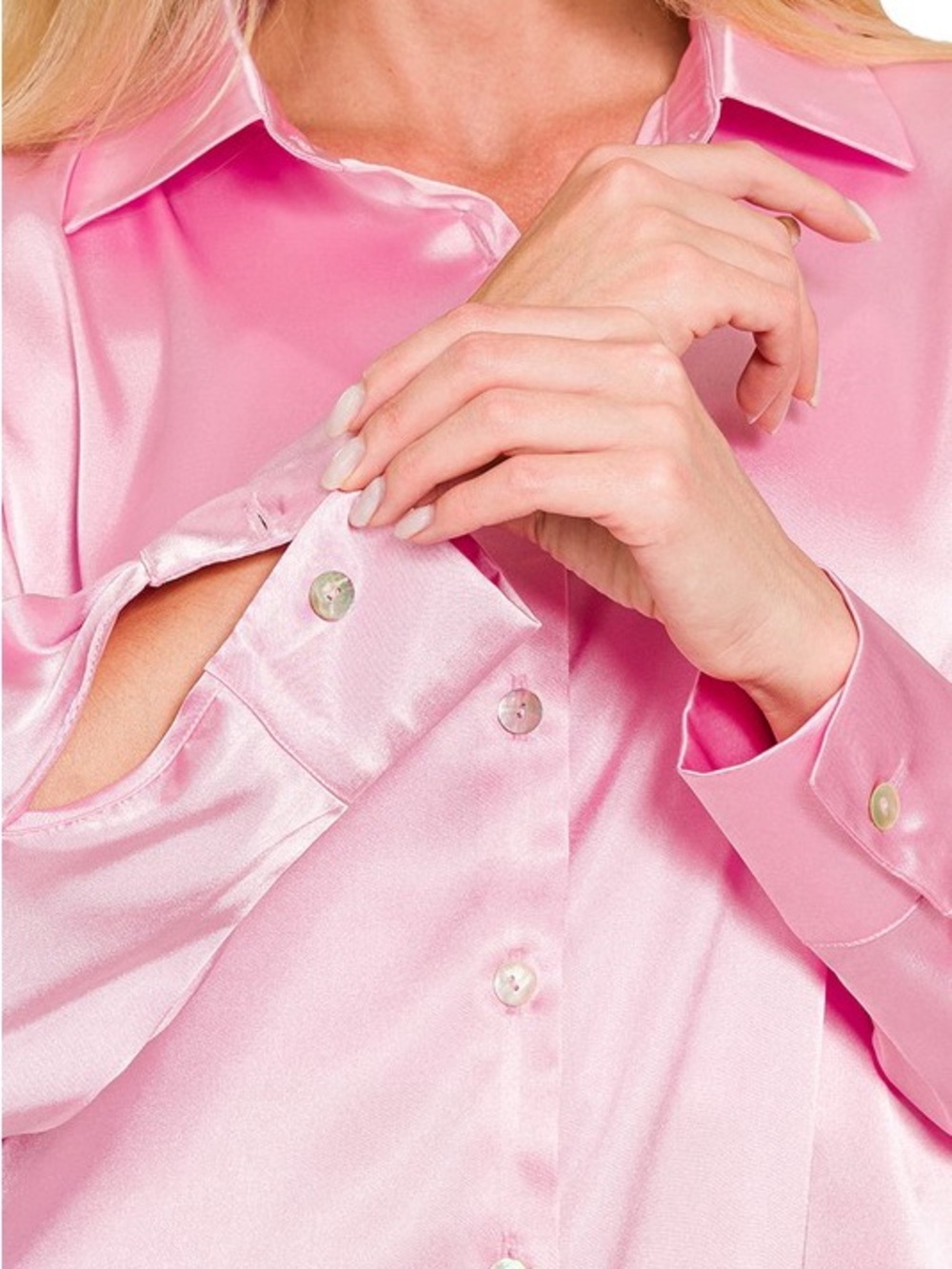 28 NWT Zenana Pink Satin Button-Front Cozy Oversized Shirt Top - Picture 2 of 5